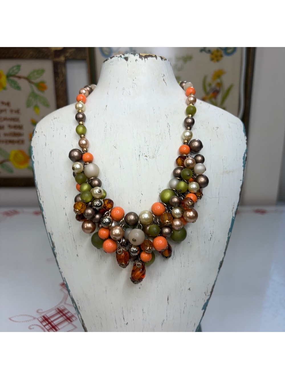 Autumn tones cha-cha dangle choker necklace vintage